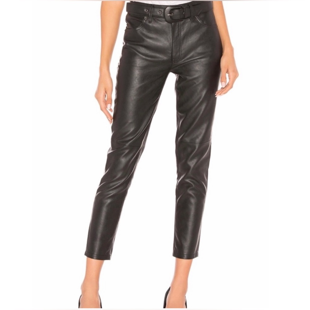 Free People Belted Vegan Leather Skinny Pants Black (Size 28)